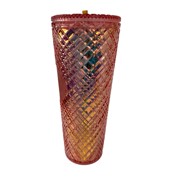NWT Starbucks Holiday 2021 Iridescent Rose Gold Jeweled Cold Cup Tumbler 24oz - Picture 4 of 15